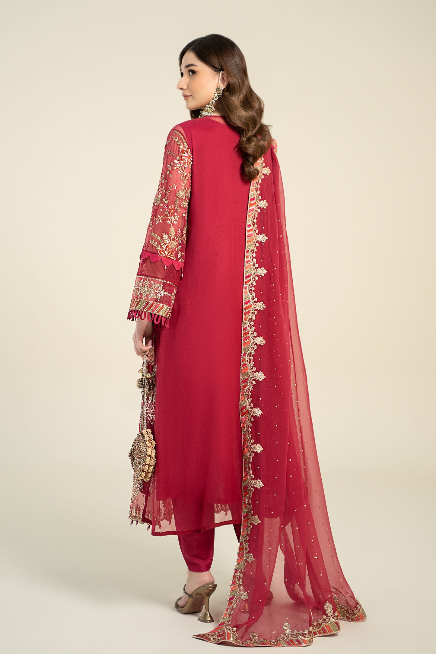3 Piece Embroidered Chiffon Suit | MCS-24-107