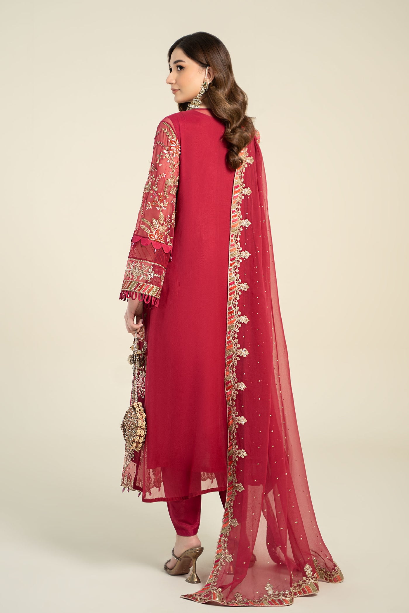 3 Piece Embroidered Chiffon Suit | MCS-24-107