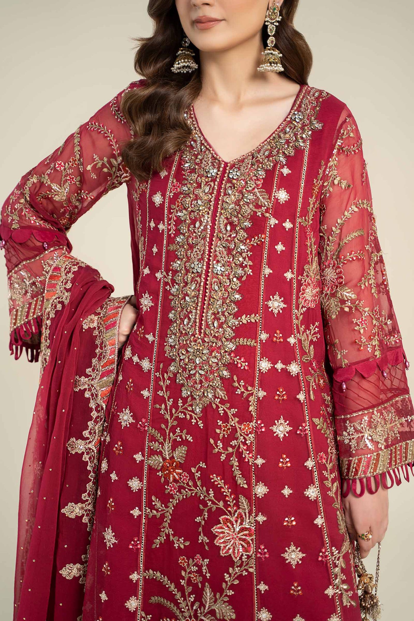 3 Piece Embroidered Chiffon Suit | MCS-24-107