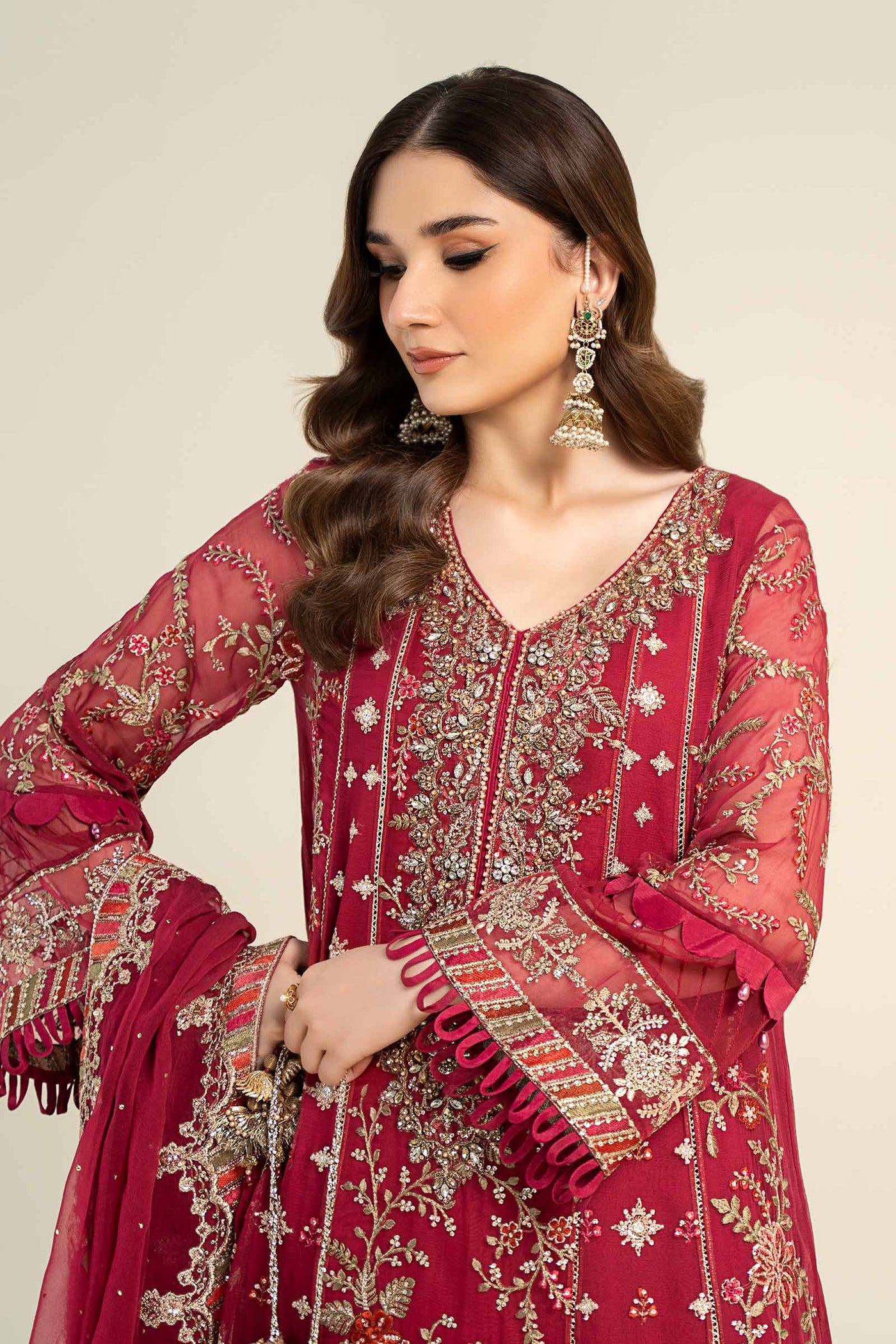 3 Piece Embroidered Chiffon Suit | MCS-24-107