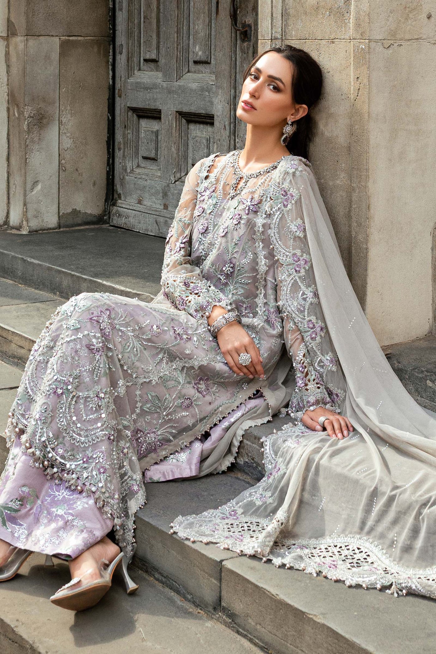 3 Piece Unstitched Embroidered Net Suit
