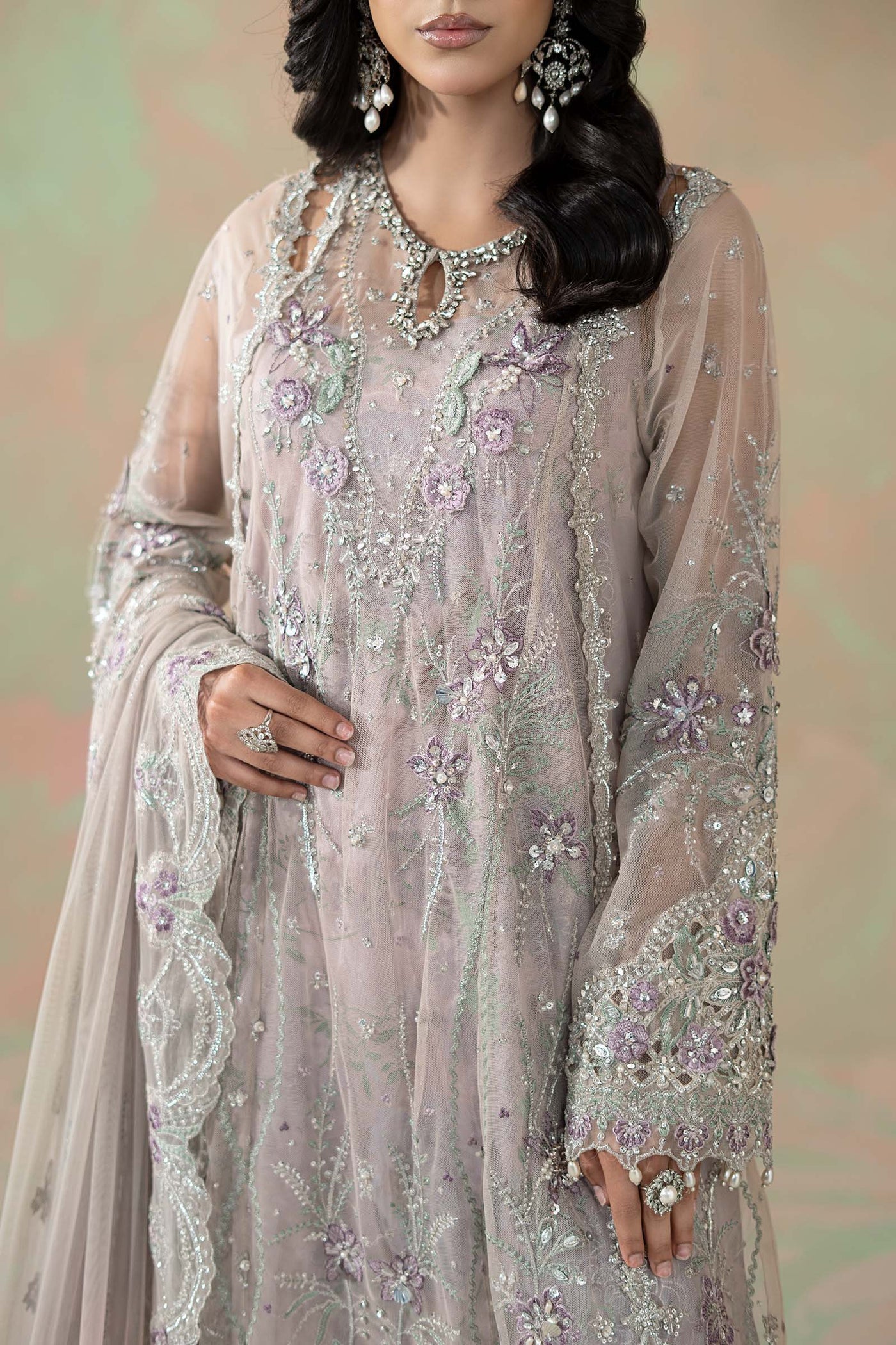 3 Piece Embroidered Net Suit