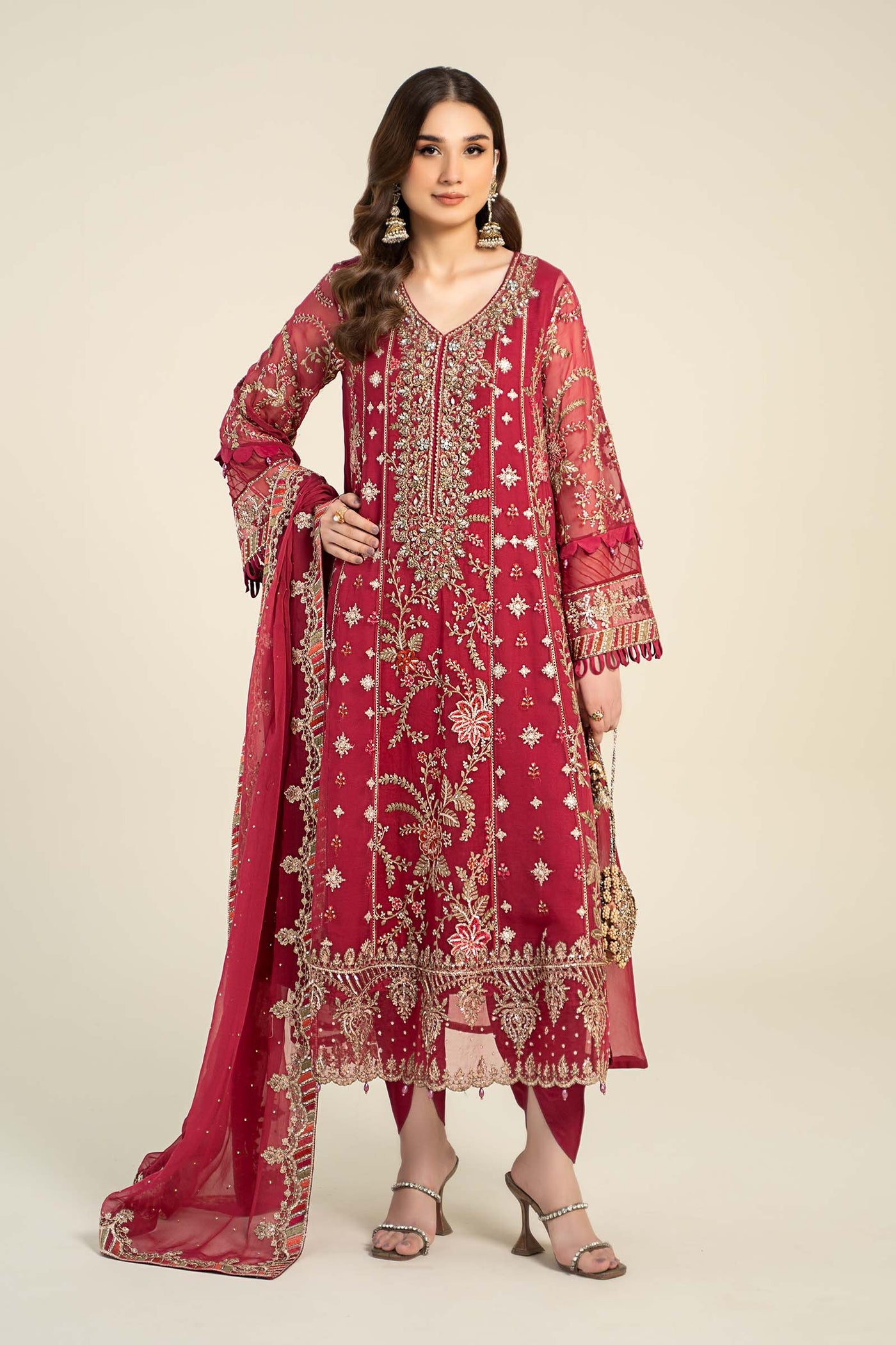 3 Piece Embroidered Chiffon Suit | MCS-24-107