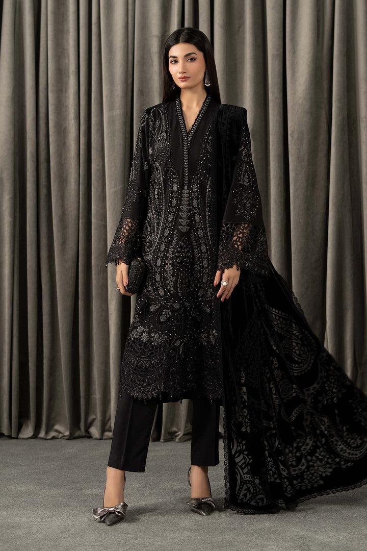 3 Piece Embroidered Linen Suit All Products WLS1307-SML-BLK