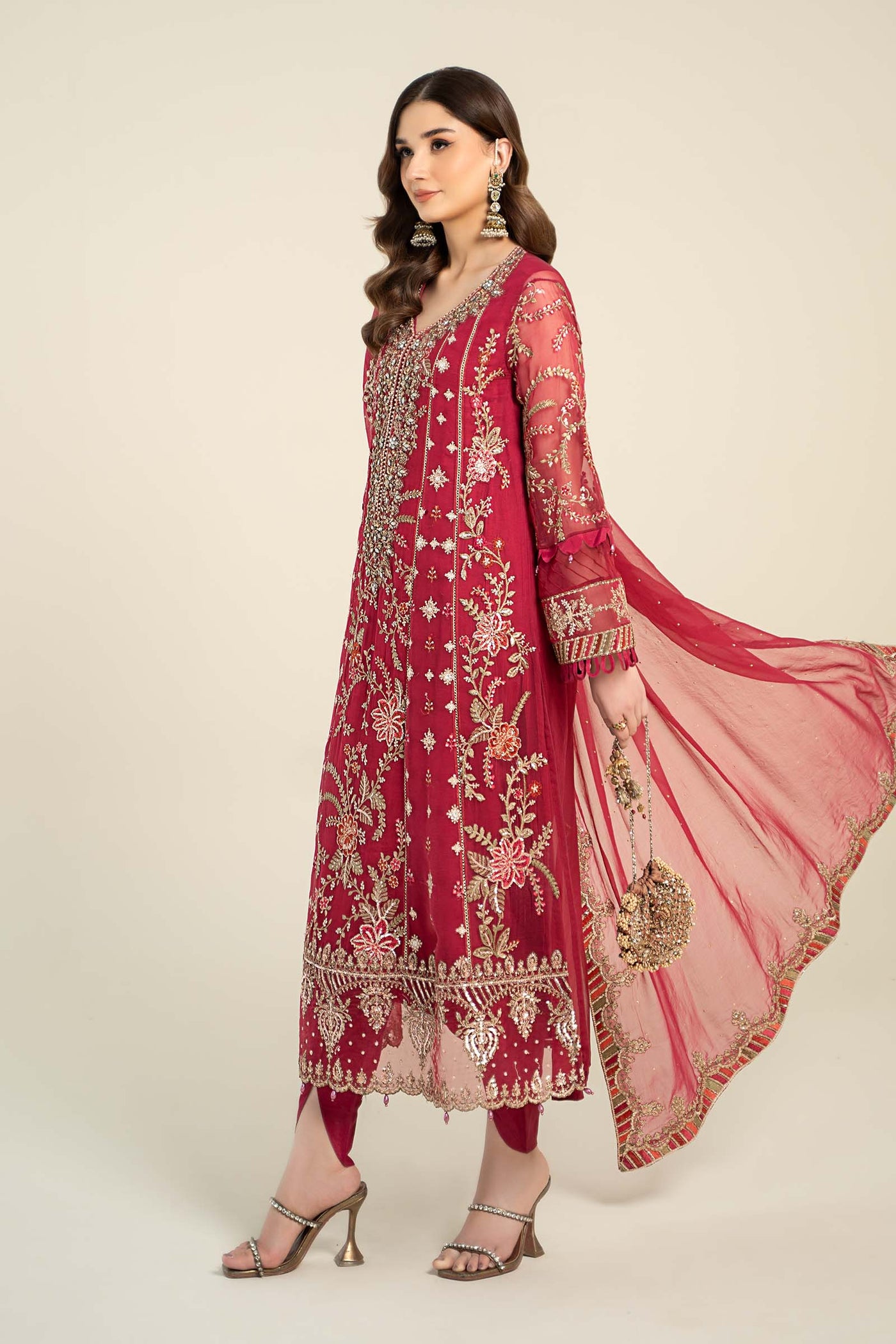 3 Piece Embroidered Chiffon Suit | MCS-24-107