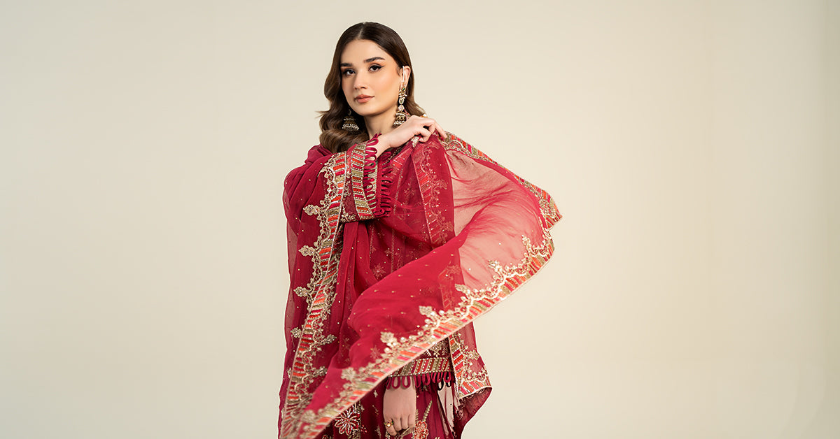 3 Piece Embroidered Chiffon Suit | MCS-24-107