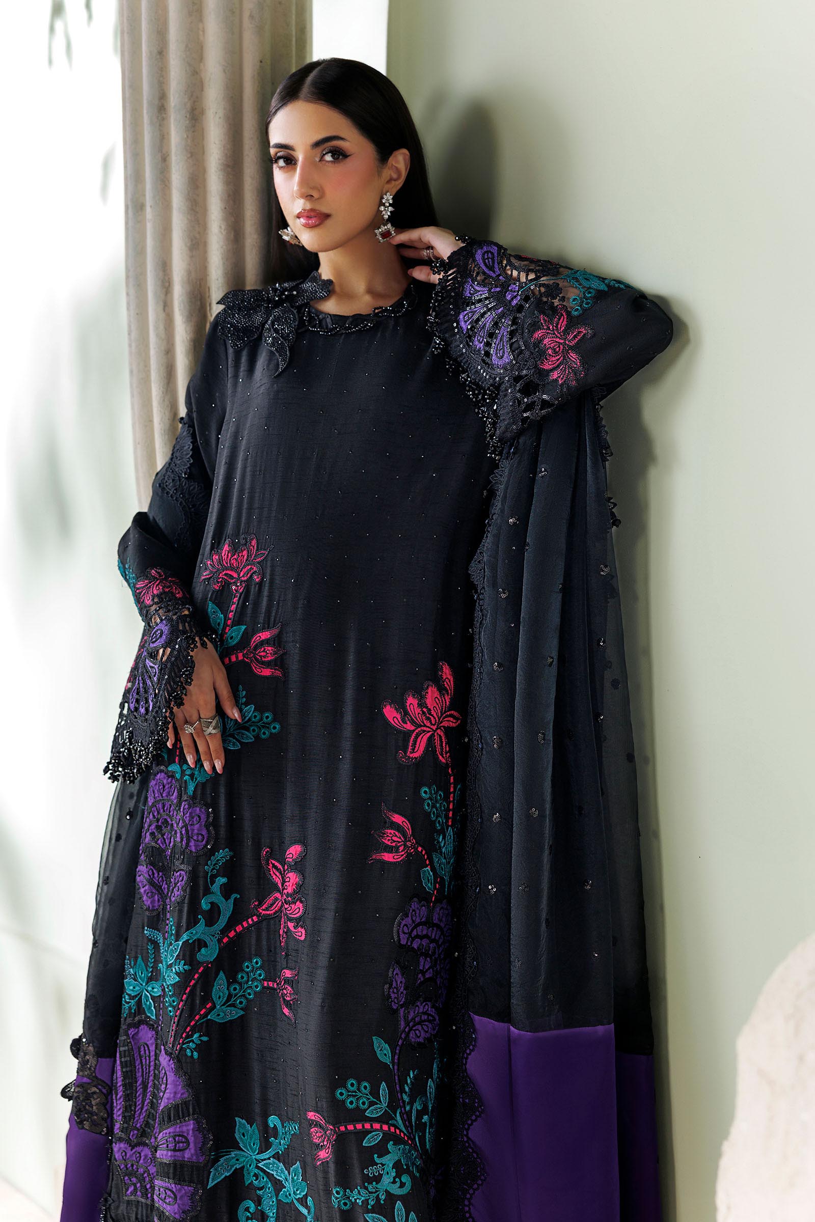 3 Piece Unstitched Embroidered Raw Silk Suit