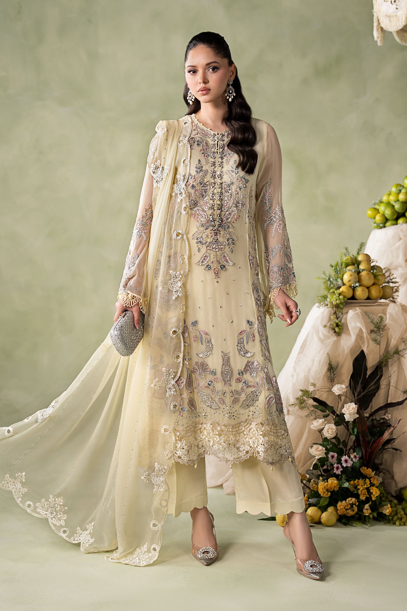 3 Piece Embroidered Chiffon Suit