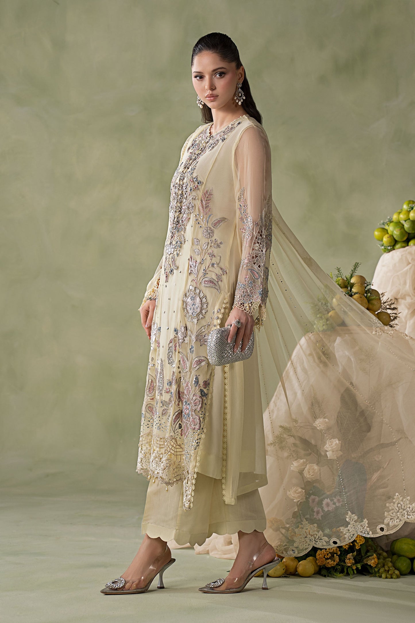 3 Piece Embroidered Chiffon Suit