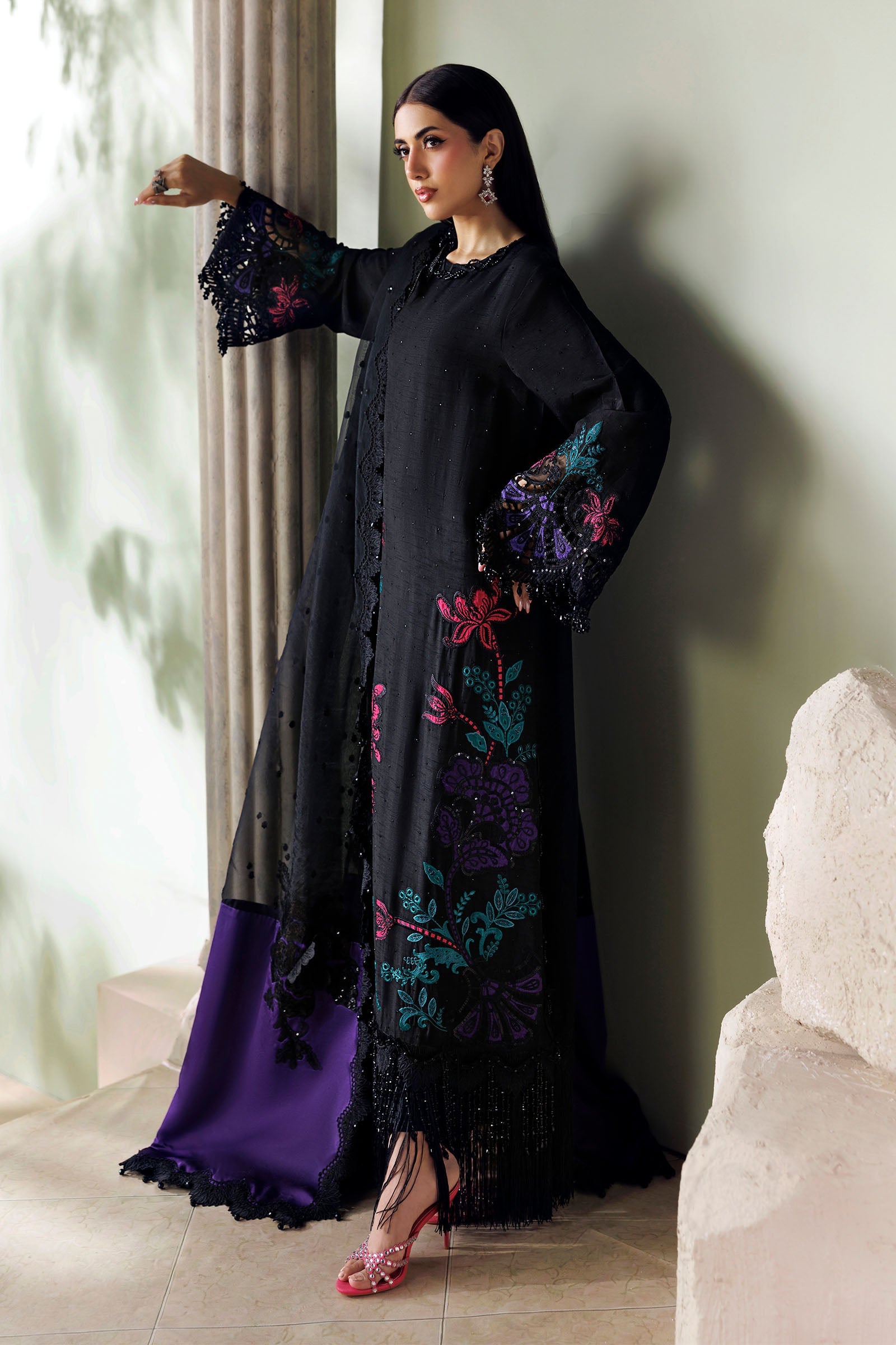 3 Piece Unstitched Embroidered Raw Silk Suit