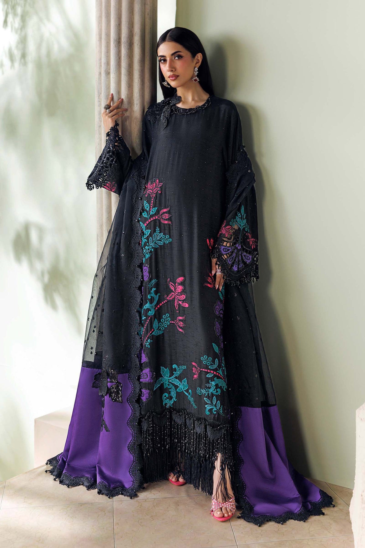 3 Piece Unstitched Embroidered Raw Silk Suit