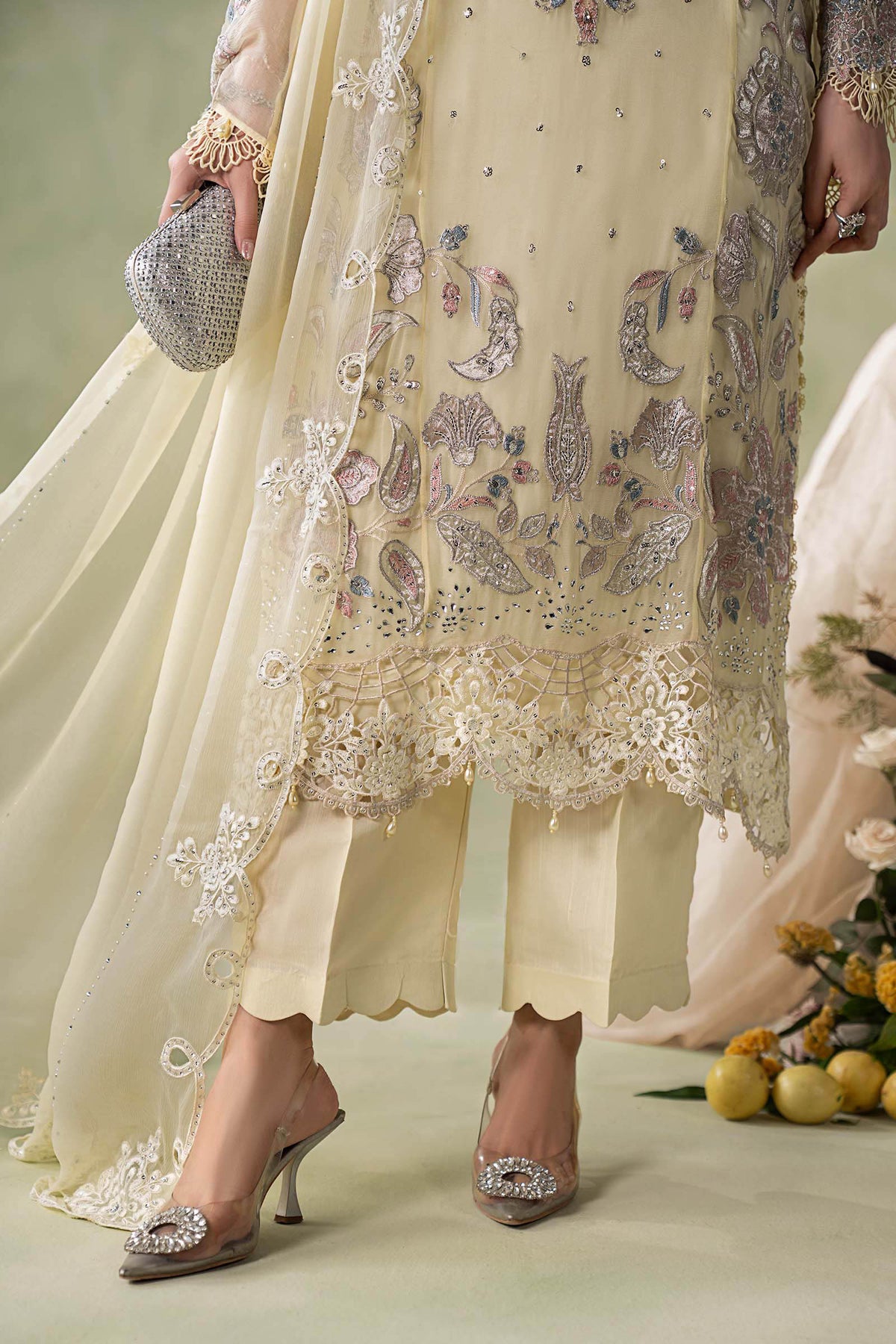 3 Piece Embroidered Chiffon Suit