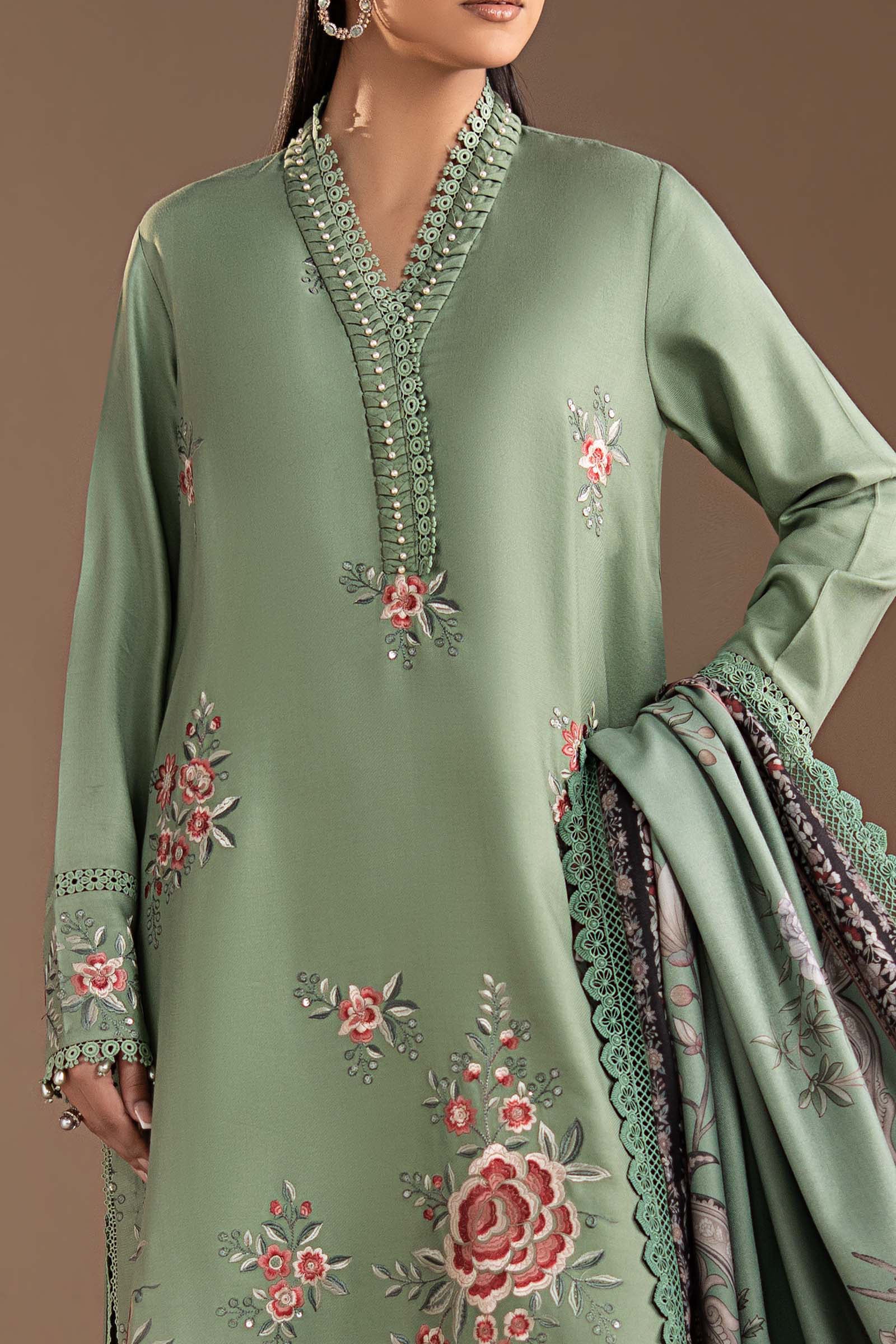 3 Piece Embroidered Twill Linen Suit