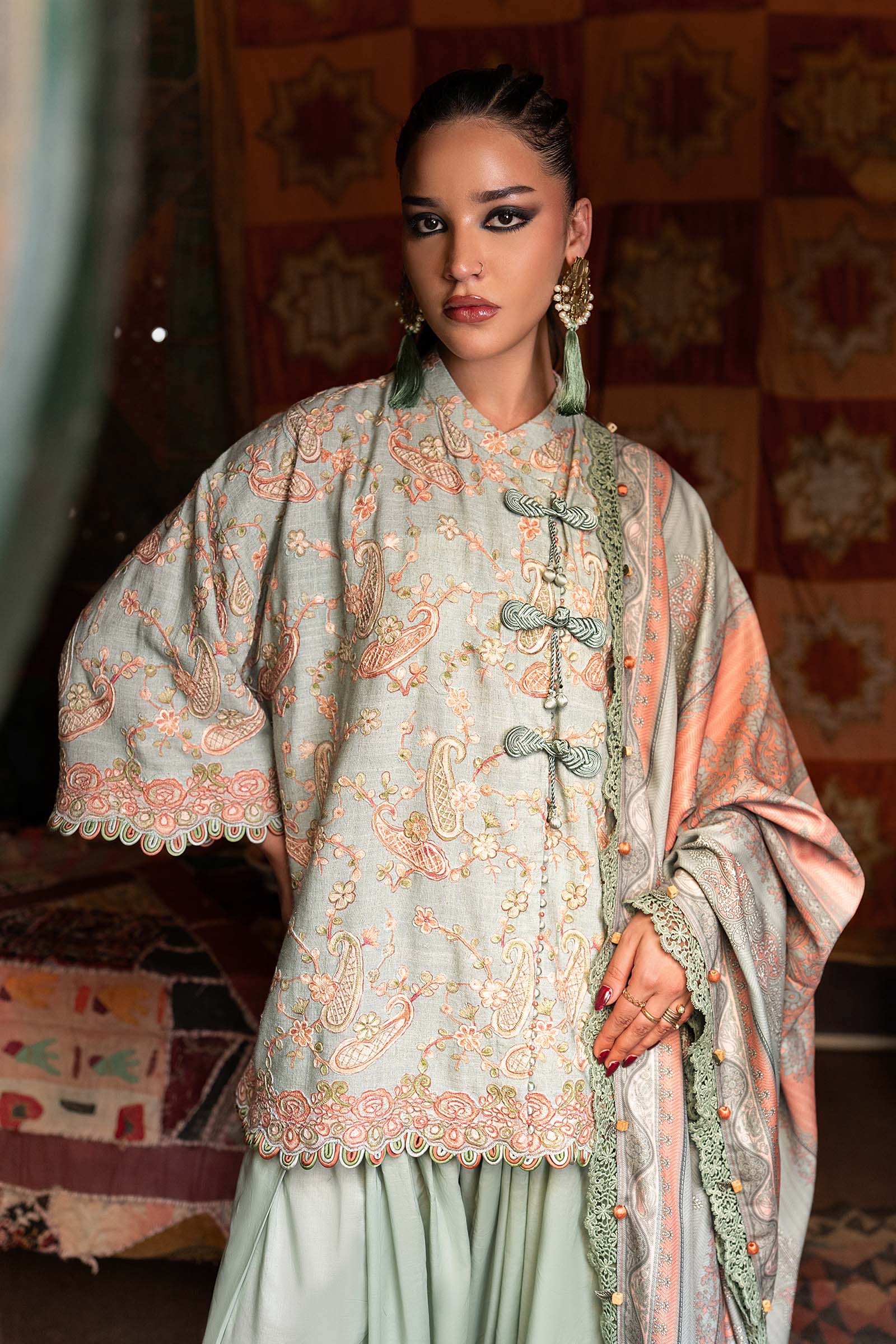 3 Piece Unstitched Embroidered Irish Linen Suit