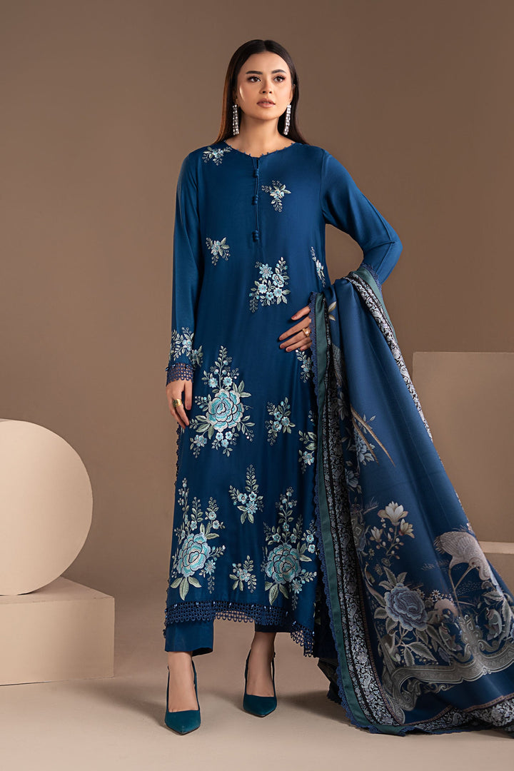 3 Piece Embroidered Twill Linen Suit All Products MS2808B-SML-00B