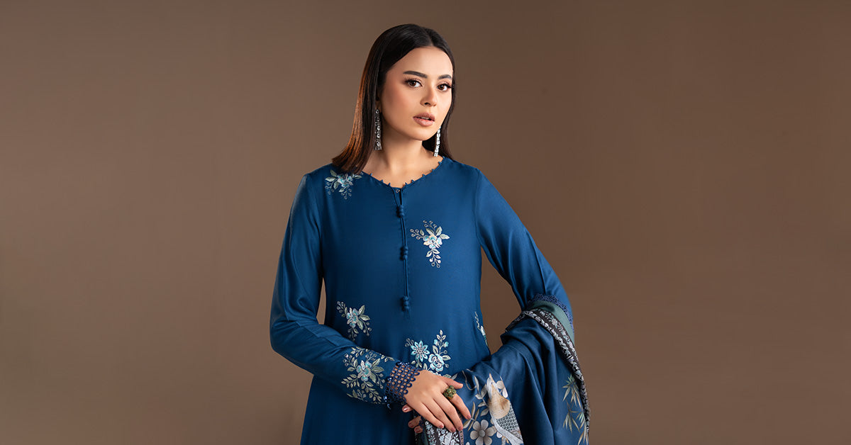 3 Piece Embroidered Twill Linen Suit