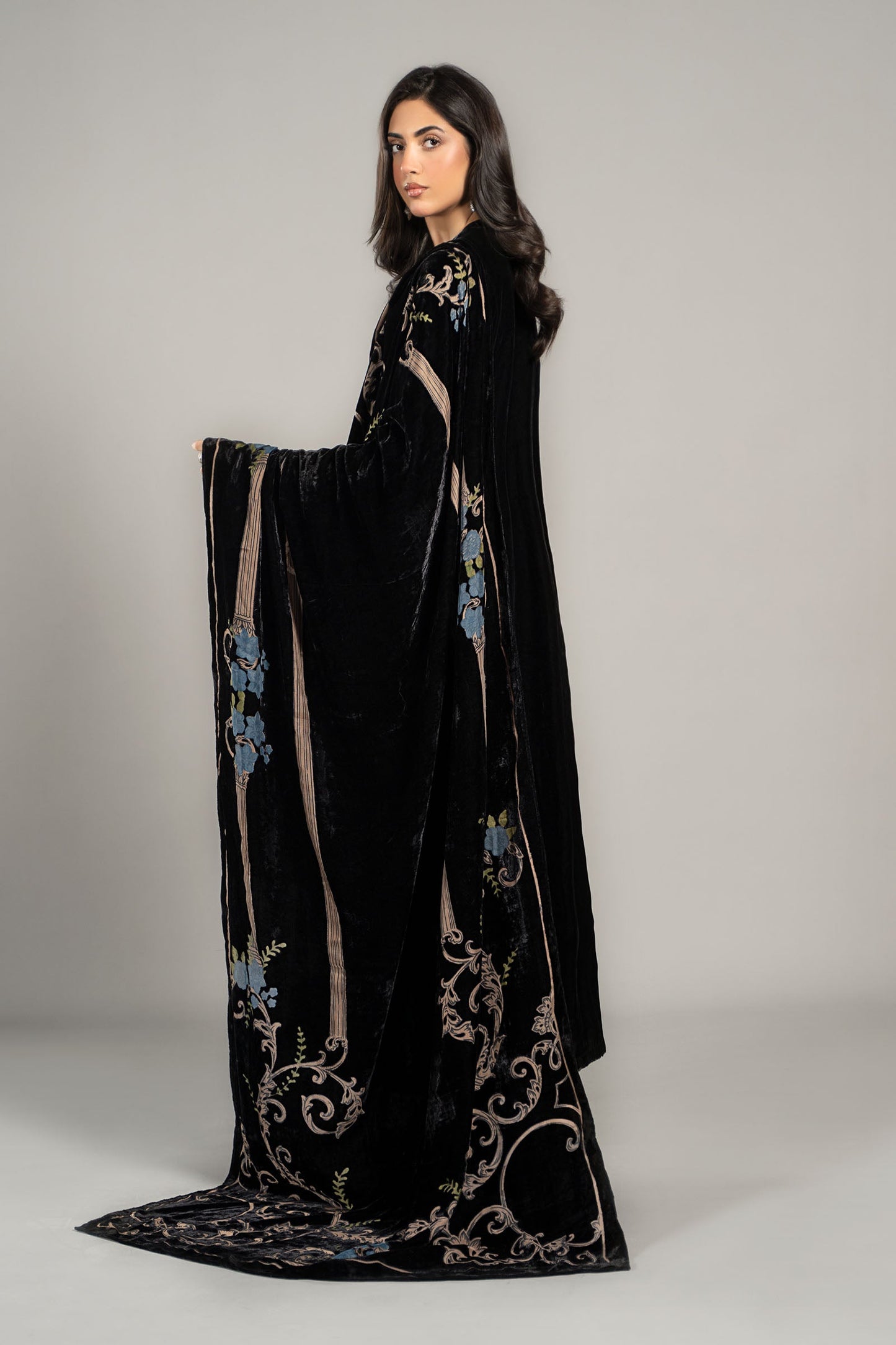 3 Piece Embroidered Velvet Suit | DLS-1208