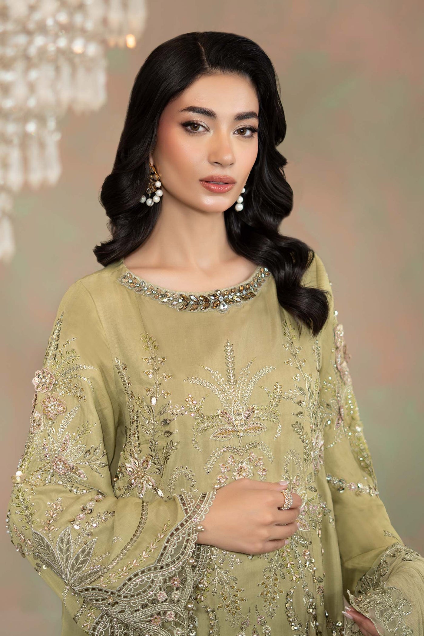 3 Piece Embroidered Raw Silk Suit