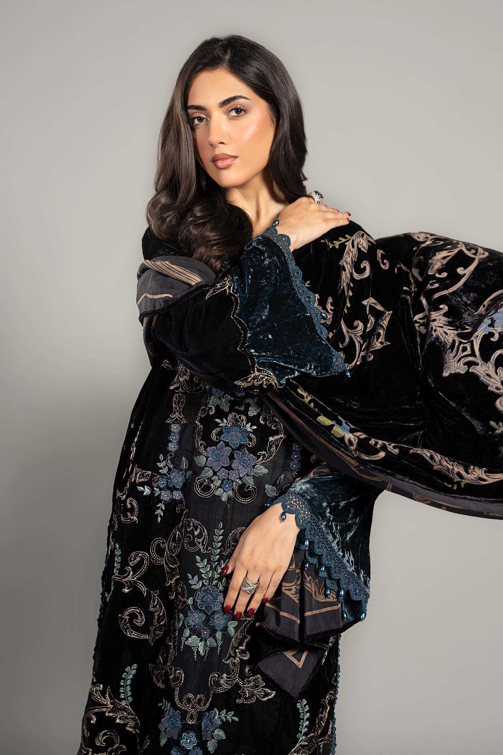 3 Piece Embroidered Velvet Suit | DLS-1208