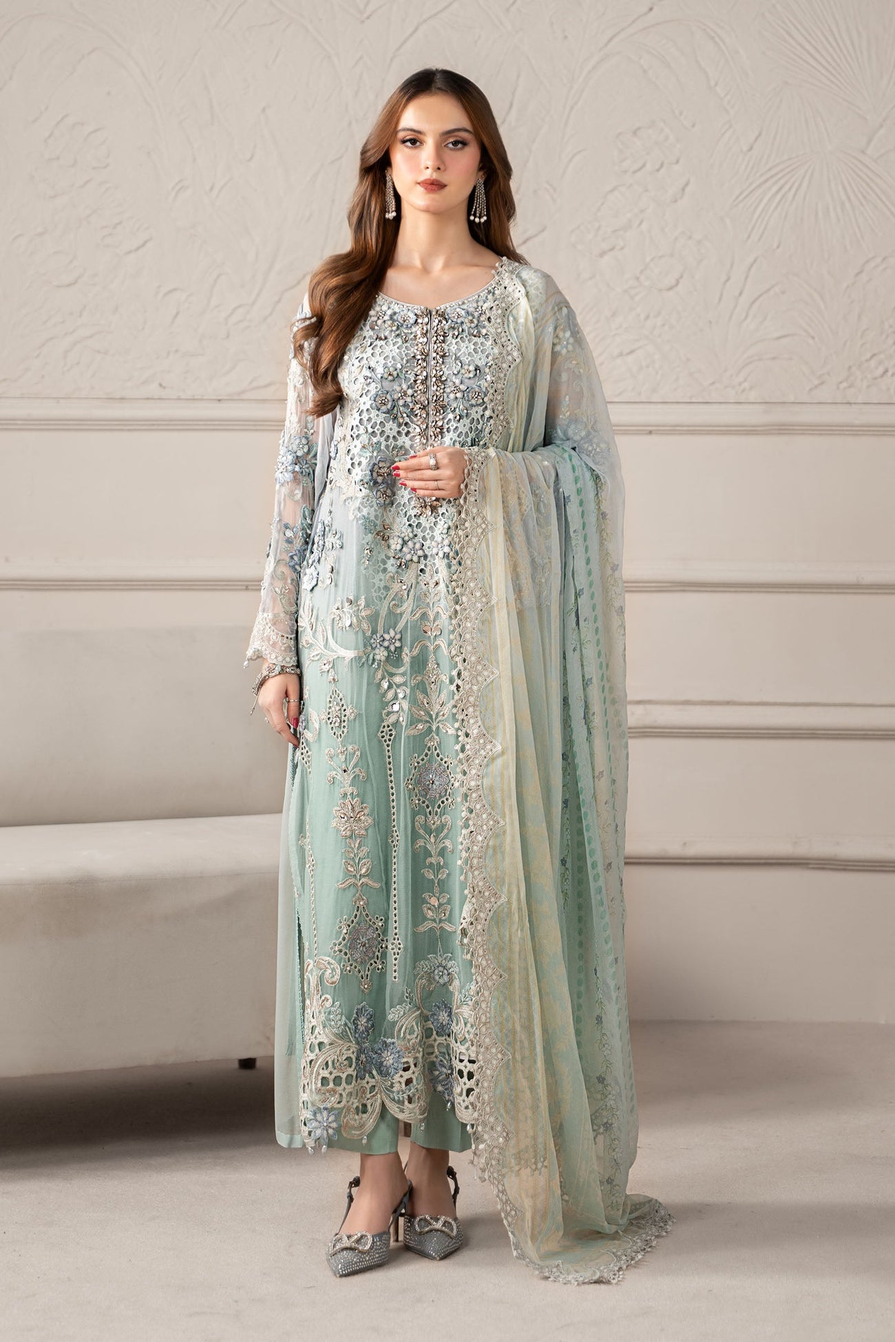 3 Piece Embroidered Chiffon Suit | MCS-25-108