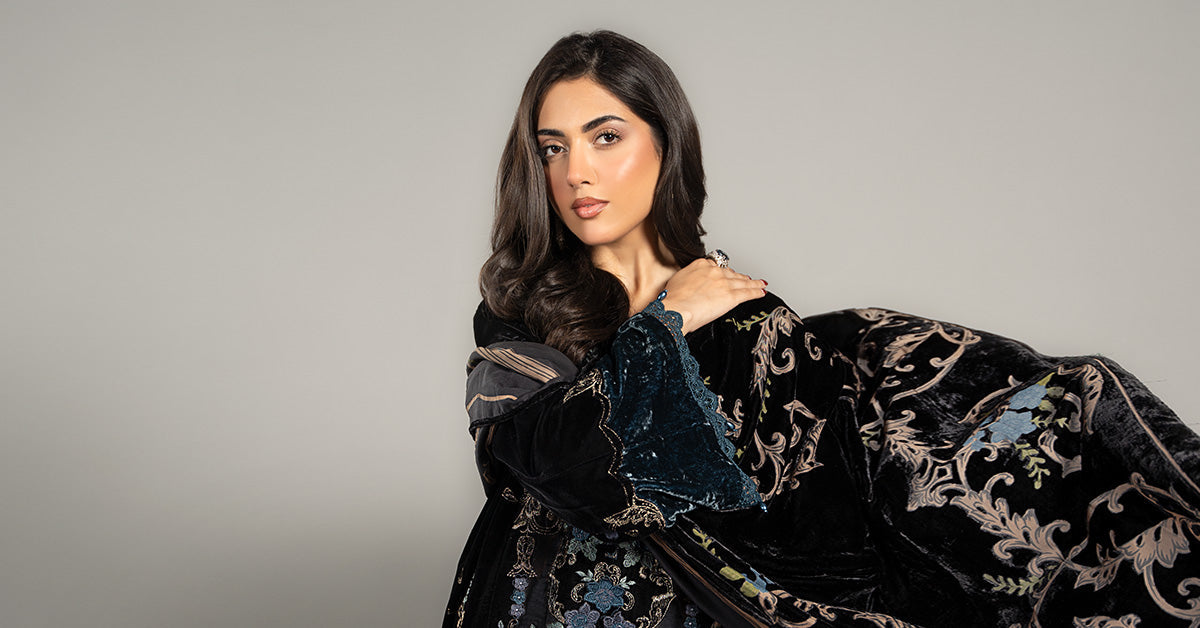 3 Piece Embroidered Velvet Suit | DLS-1208