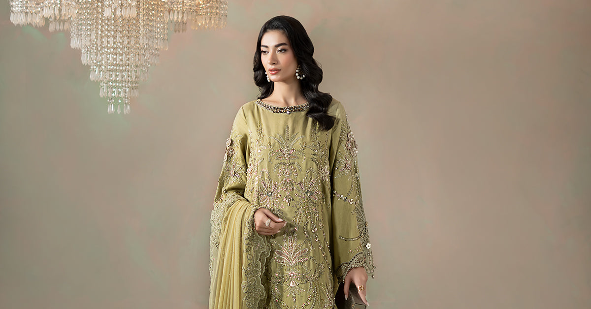 3 Piece Embroidered Raw Silk Suit