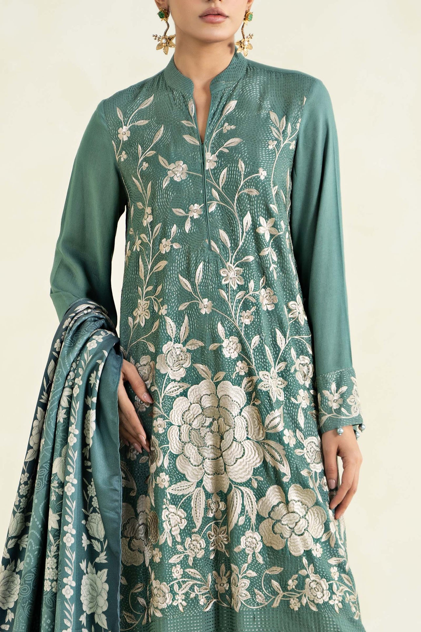 3 Piece Printed Linen Suit | MPS-2408-A