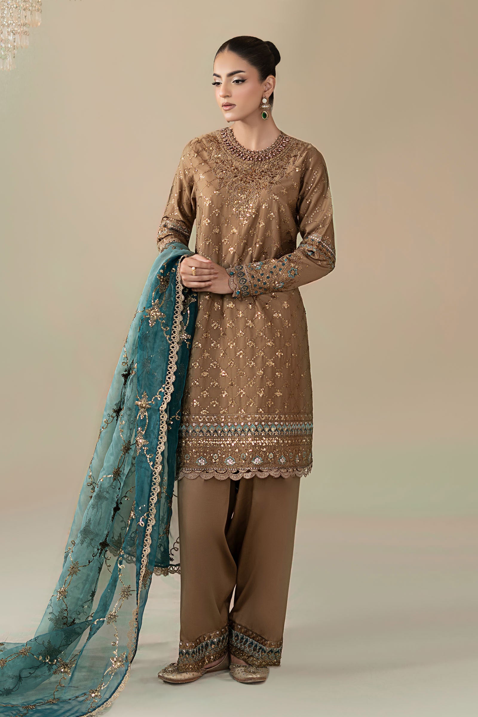 3 Piece Embroidered Cotton Satin Suit | CSS-808