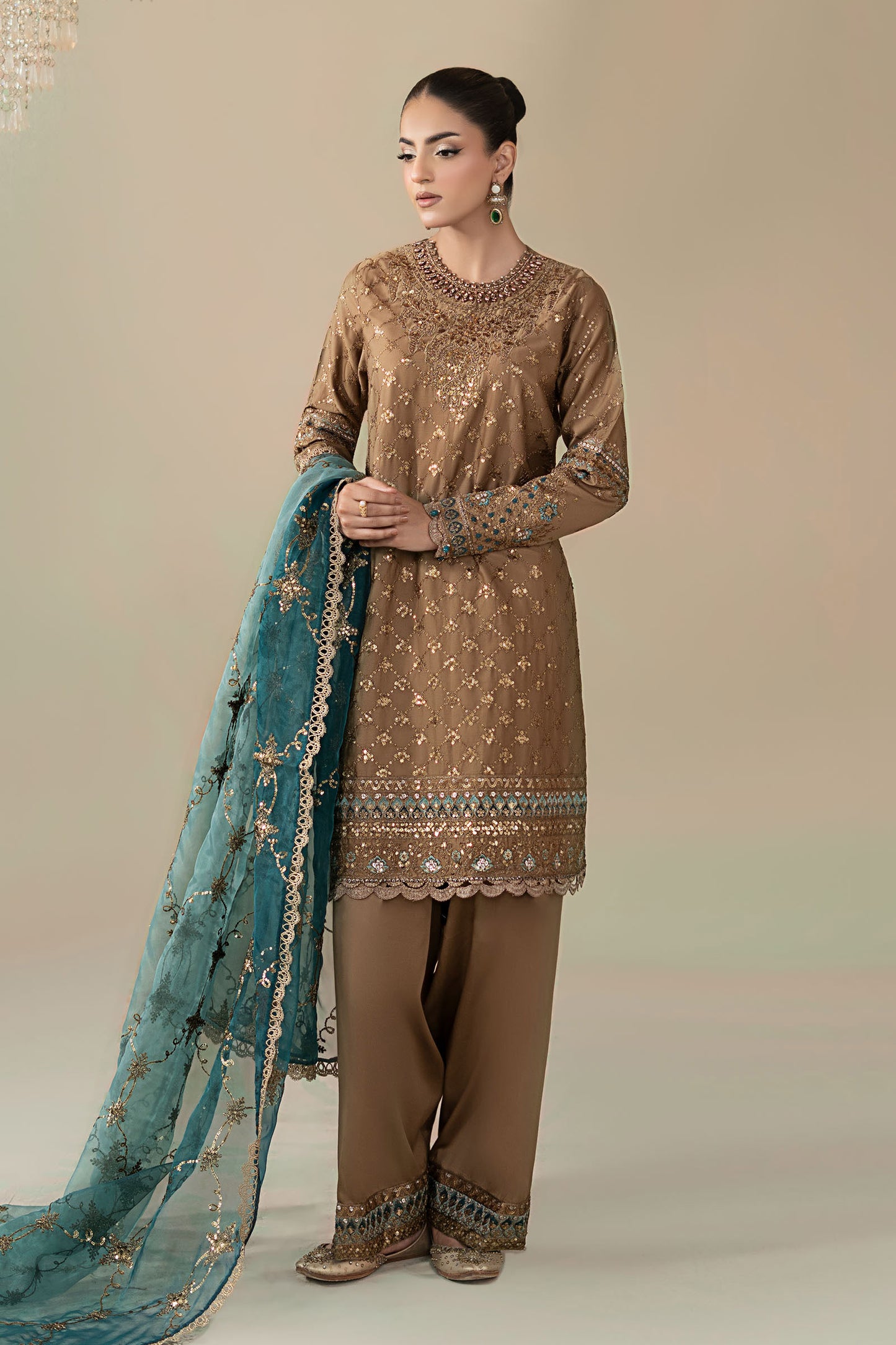 3 Piece Embroidered Cotton Satin Suit | CSS-808