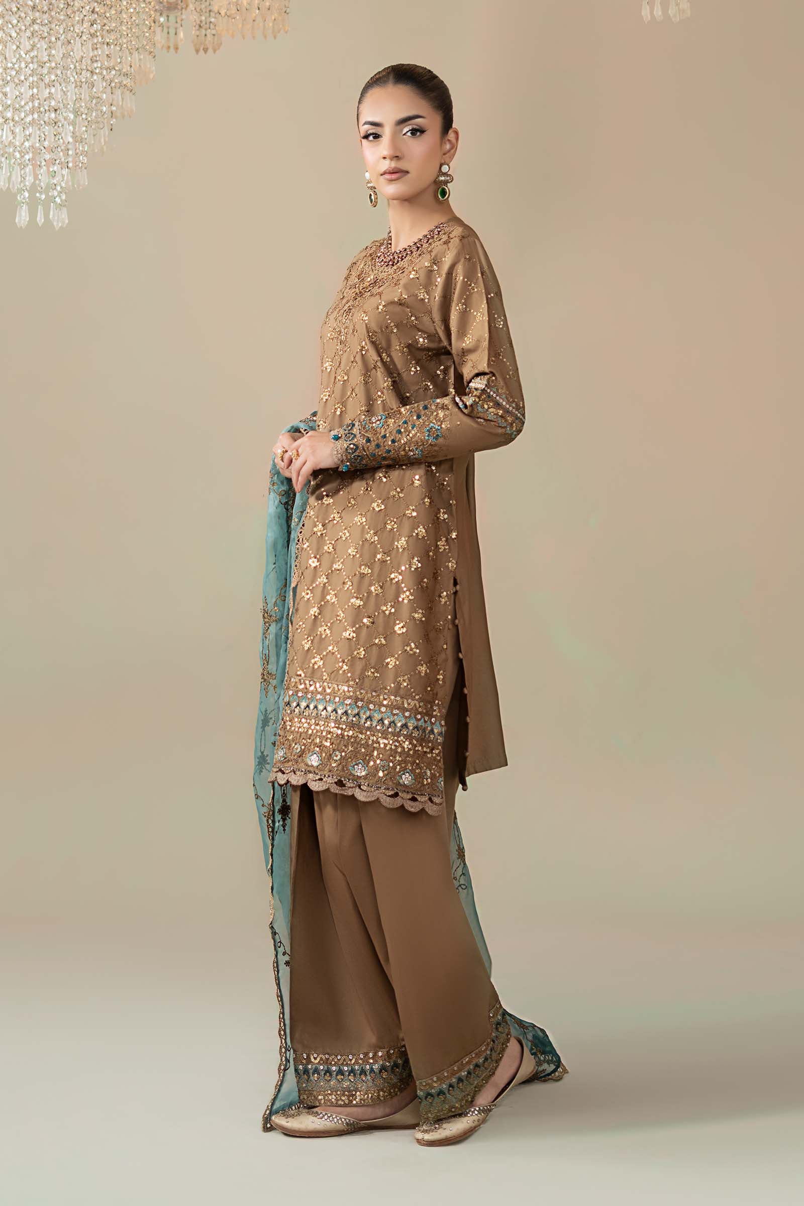 3 Piece Embroidered Cotton Satin Suit | CSS-808
