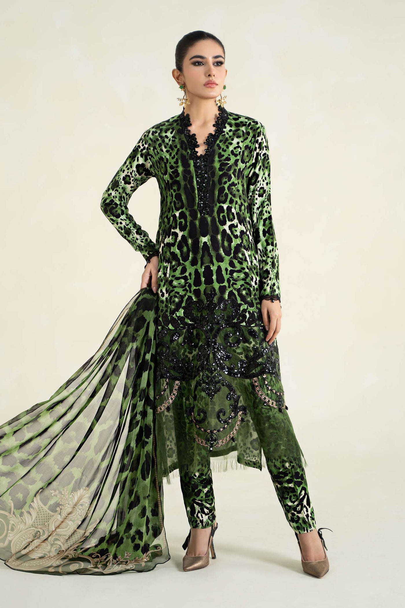 3 Piece Printed Linen Suit | MPS-2409-A