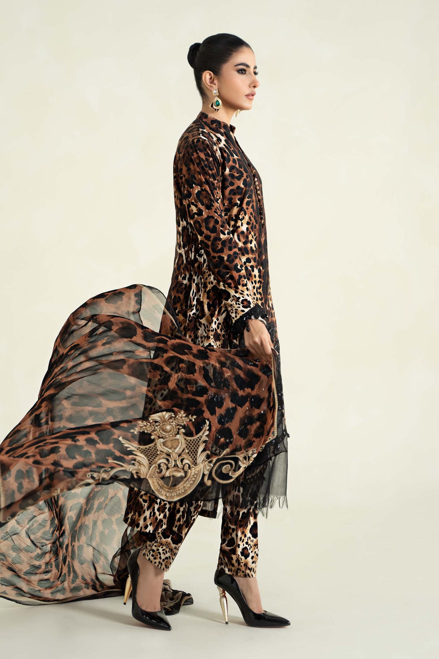 3 Piece Printed Linen Suit | MPS-2409-B