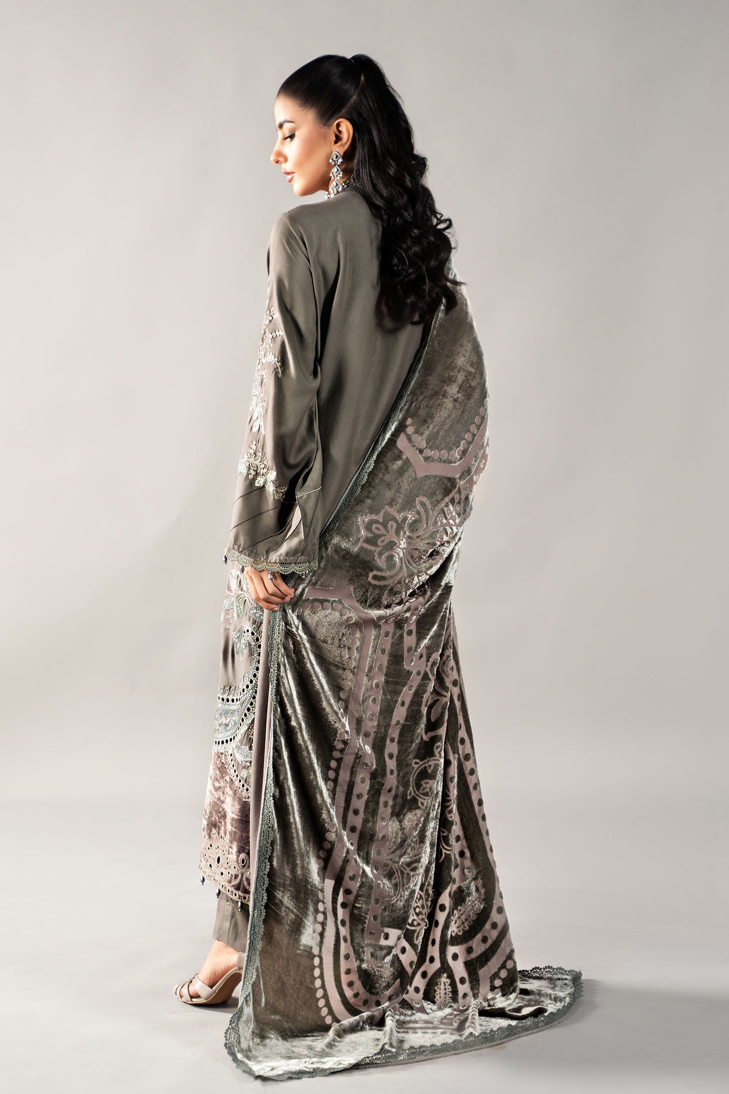 3 Piece Embroidered Linen Suit | DLS-1209
