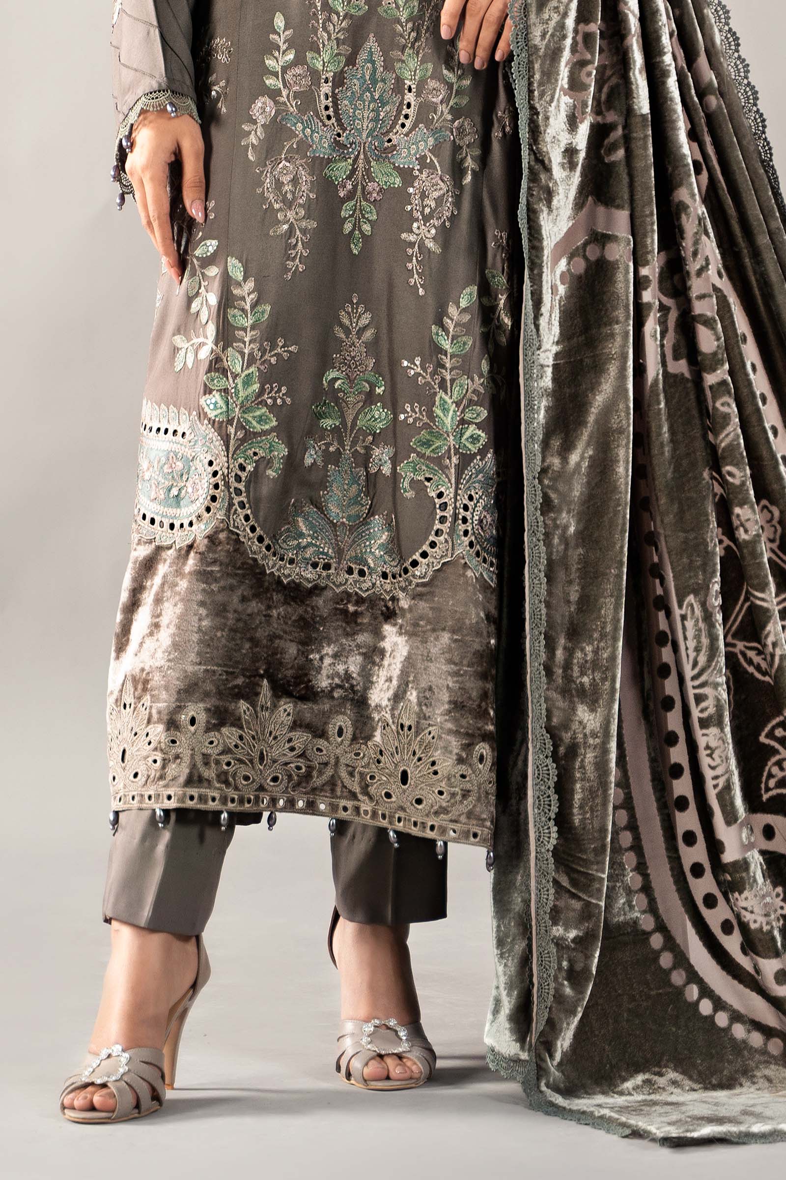 3 Piece Embroidered Linen Suit | DLS-1209