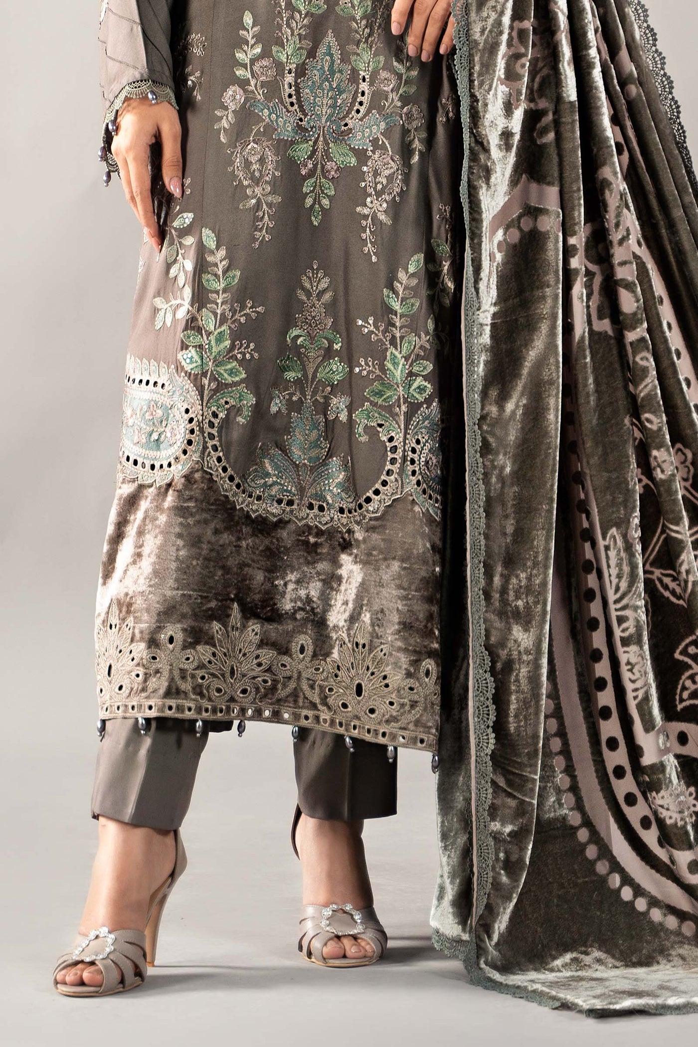 3 Piece Embroidered Linen Suit | DLS-1209