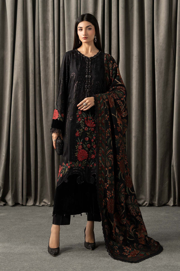 3 Piece Embroidered Linen Suit All Products WLS1309-SML-BKR