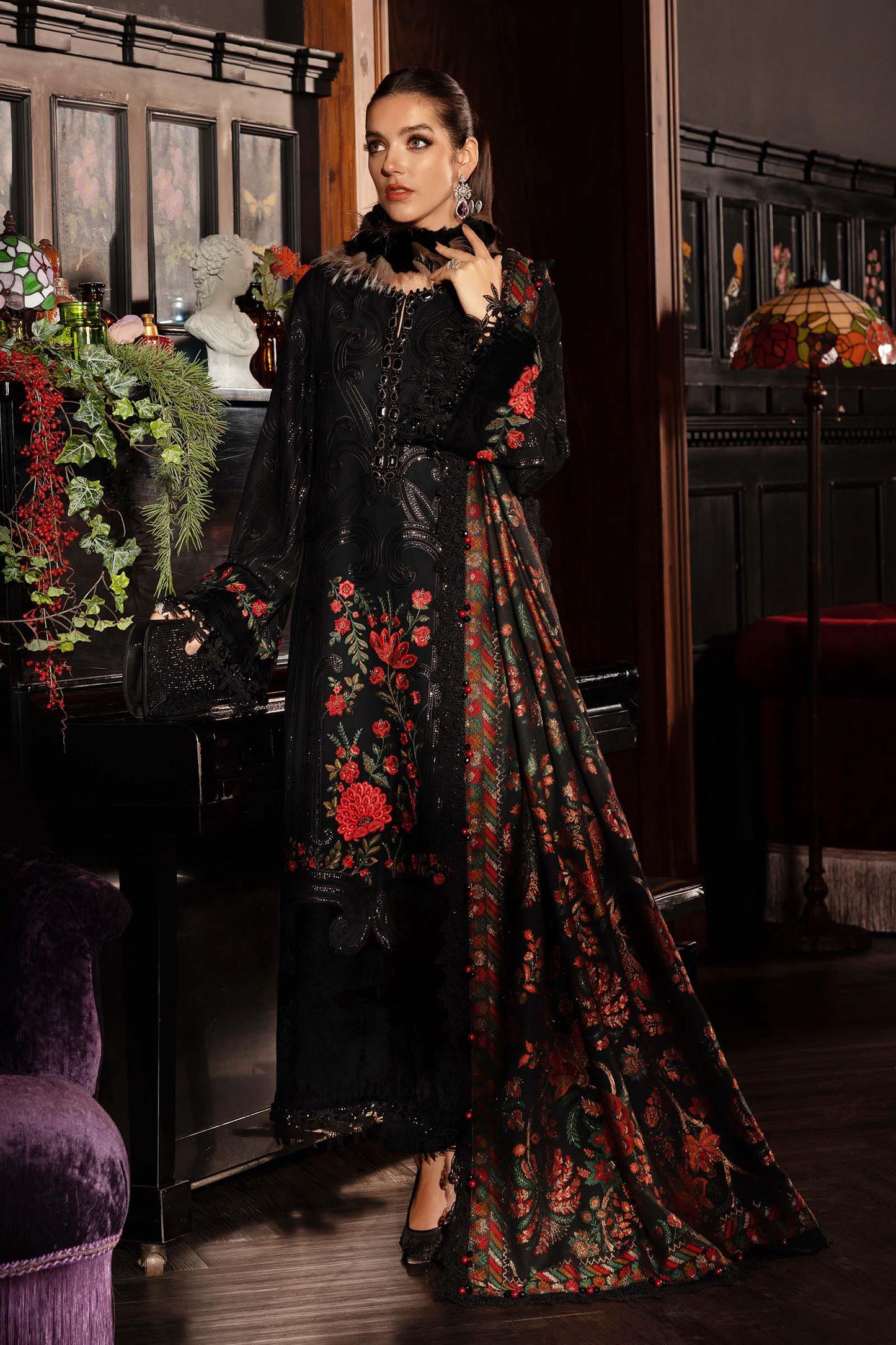 3 Piece Unstitched Embroidered Linen Suit