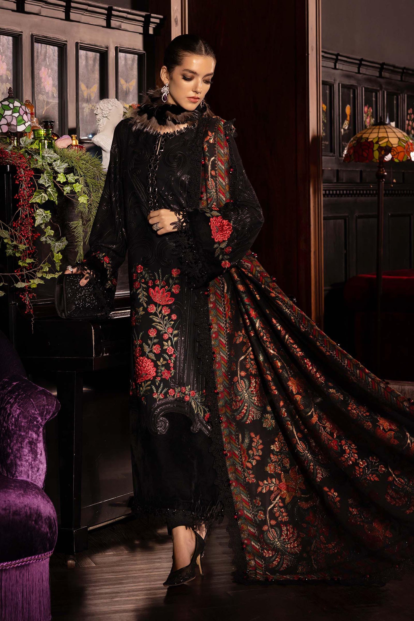 3 Piece Unstitched Embroidered Linen Suit