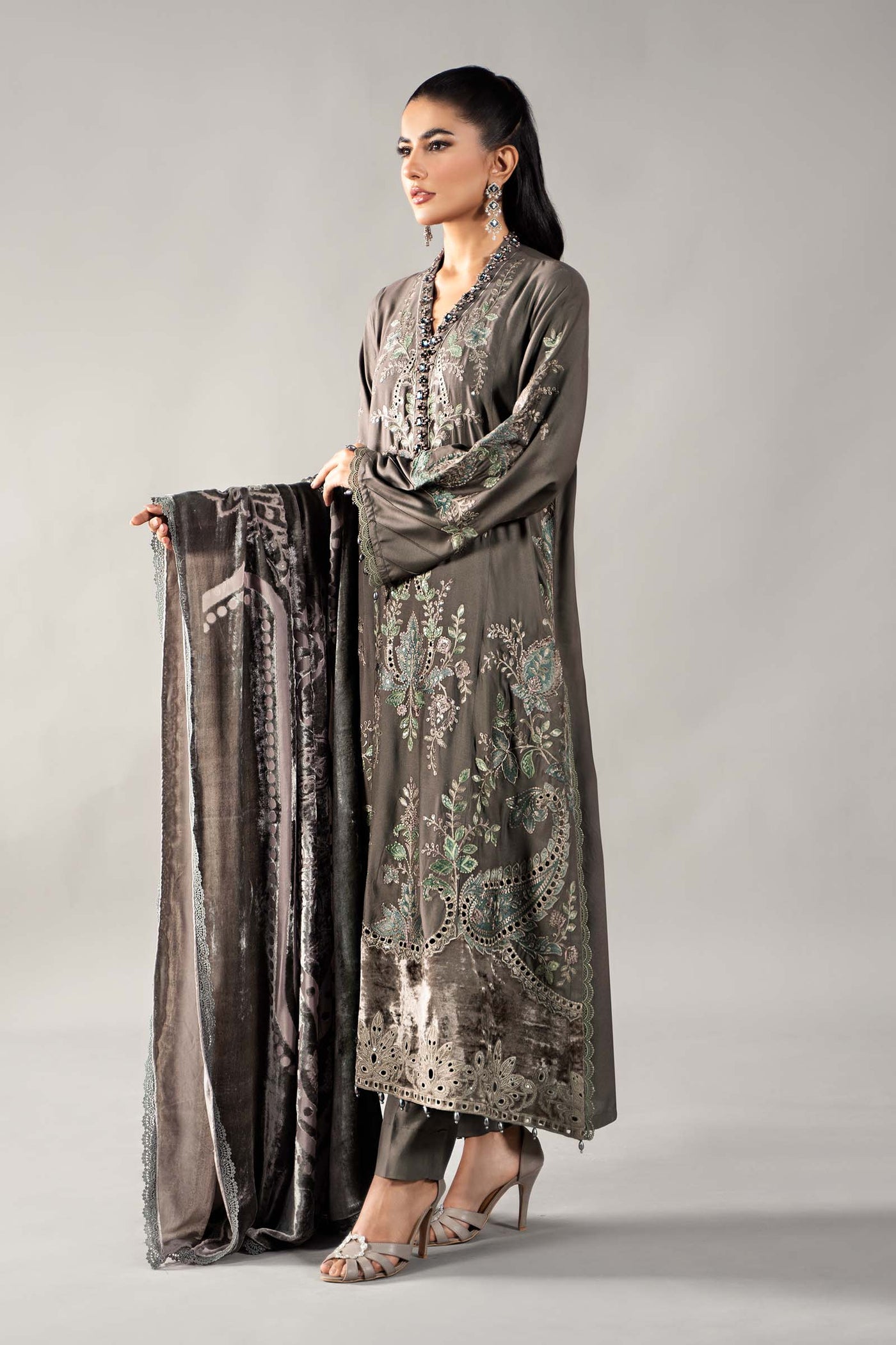 3 Piece Embroidered Linen Suit | DLS-1209