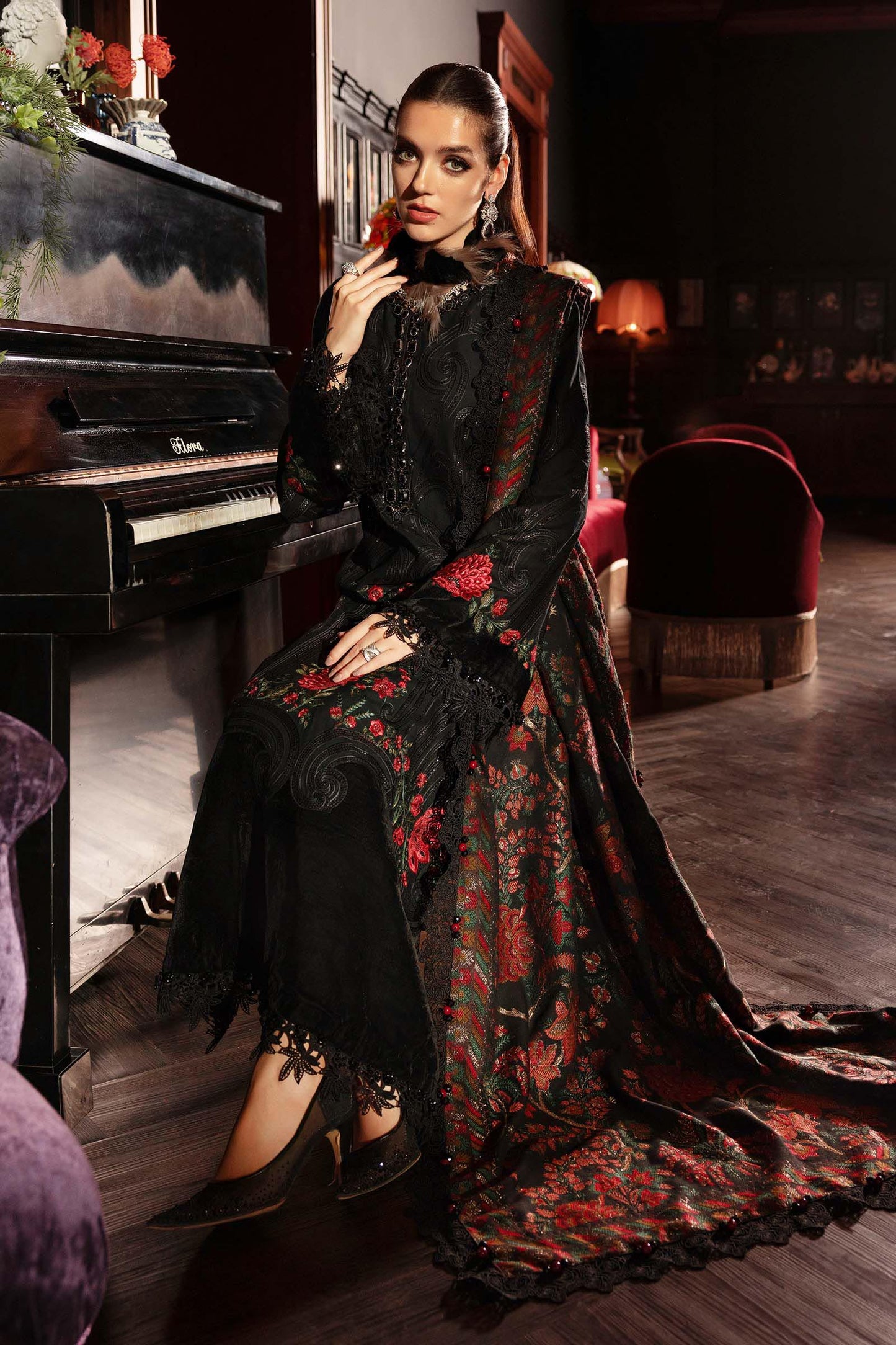 3 Piece Unstitched Embroidered Linen Suit