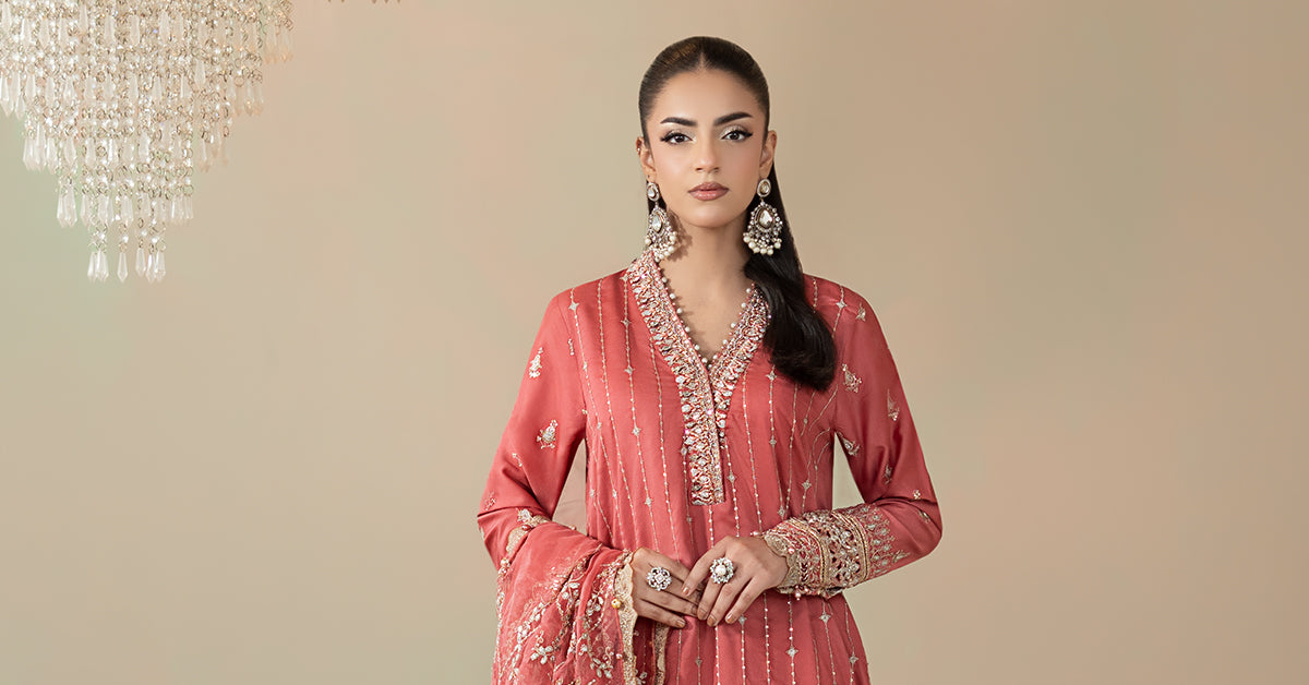 3 Piece Embroidered Cotton Satin Suit | CSS-809