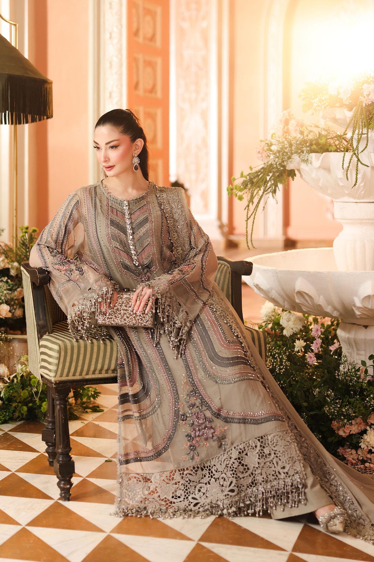 3 Piece Unstitched Embroidered Chiffon Suit