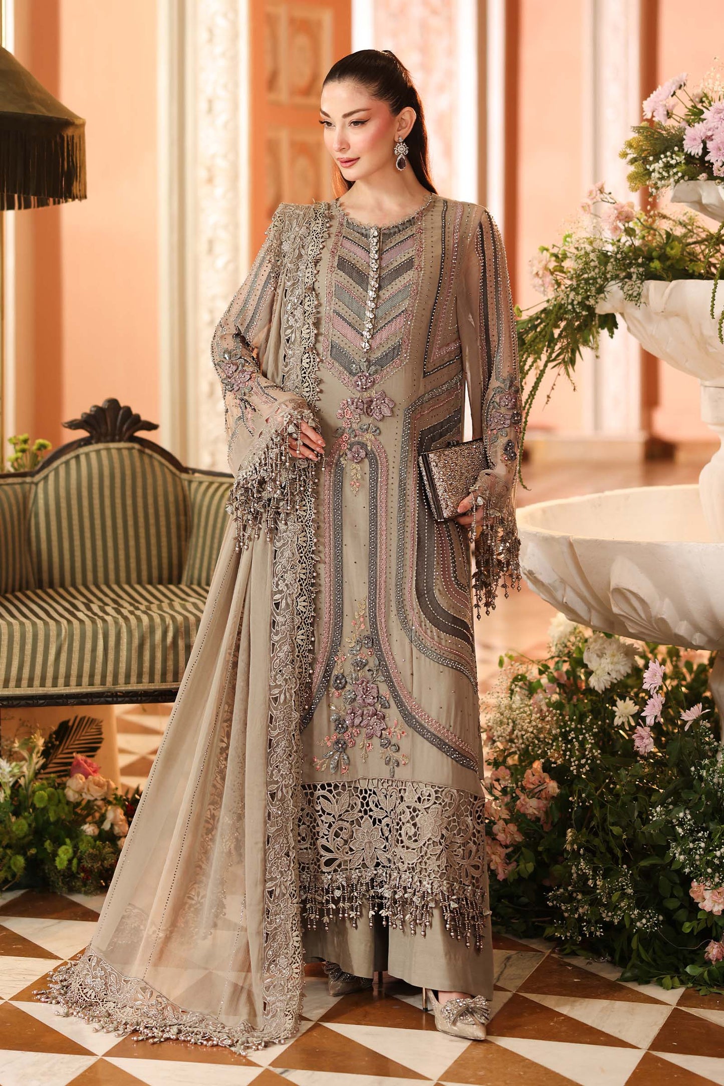 3 Piece Embroidered Chiffon Suit