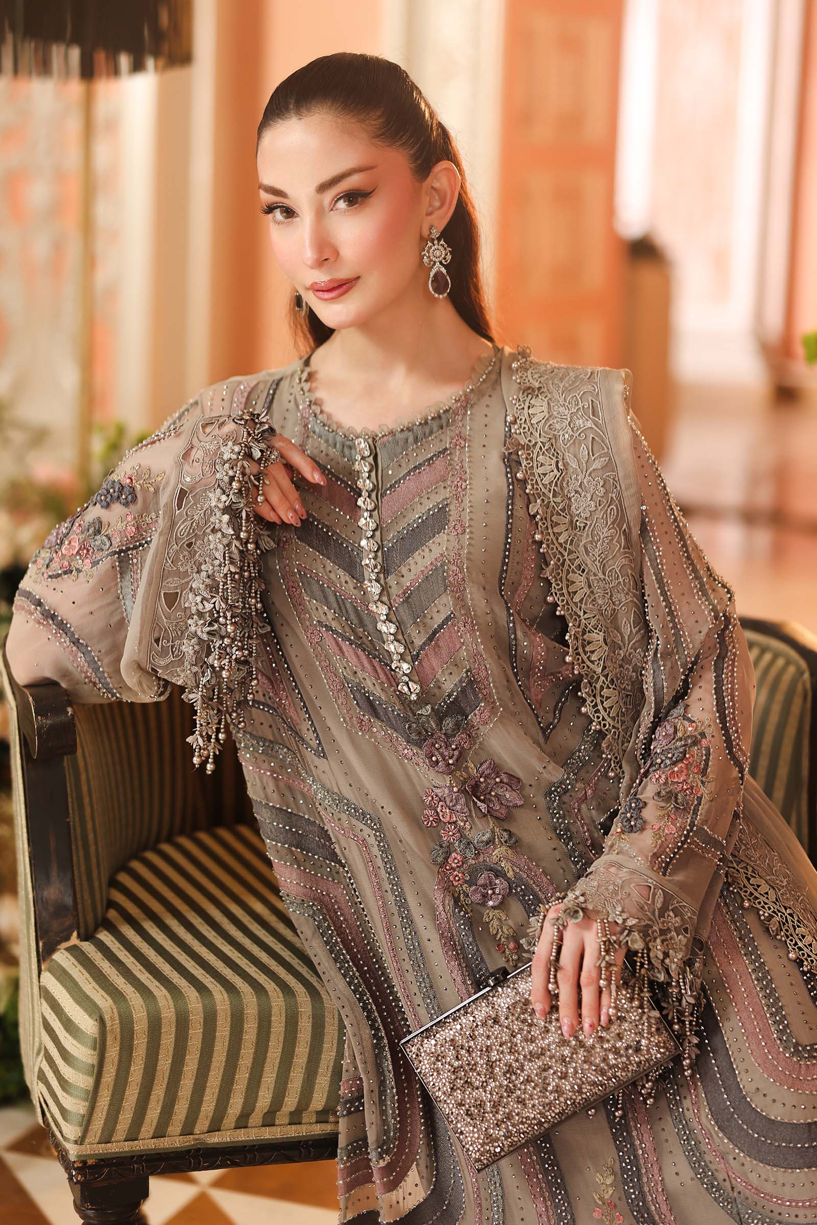 3 Piece Embroidered Chiffon Suit