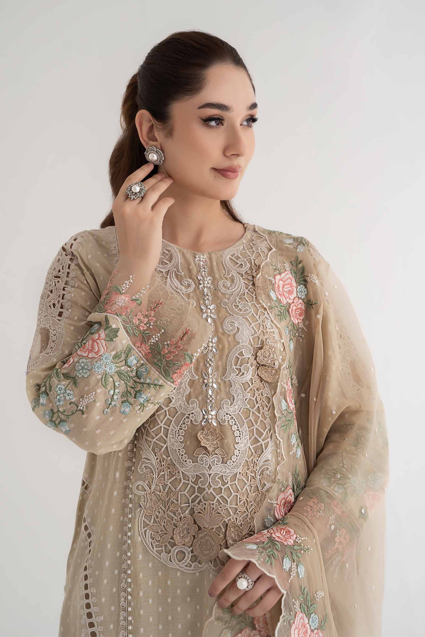 3 Piece Embroidered Broshia Suit | DS-2410-A