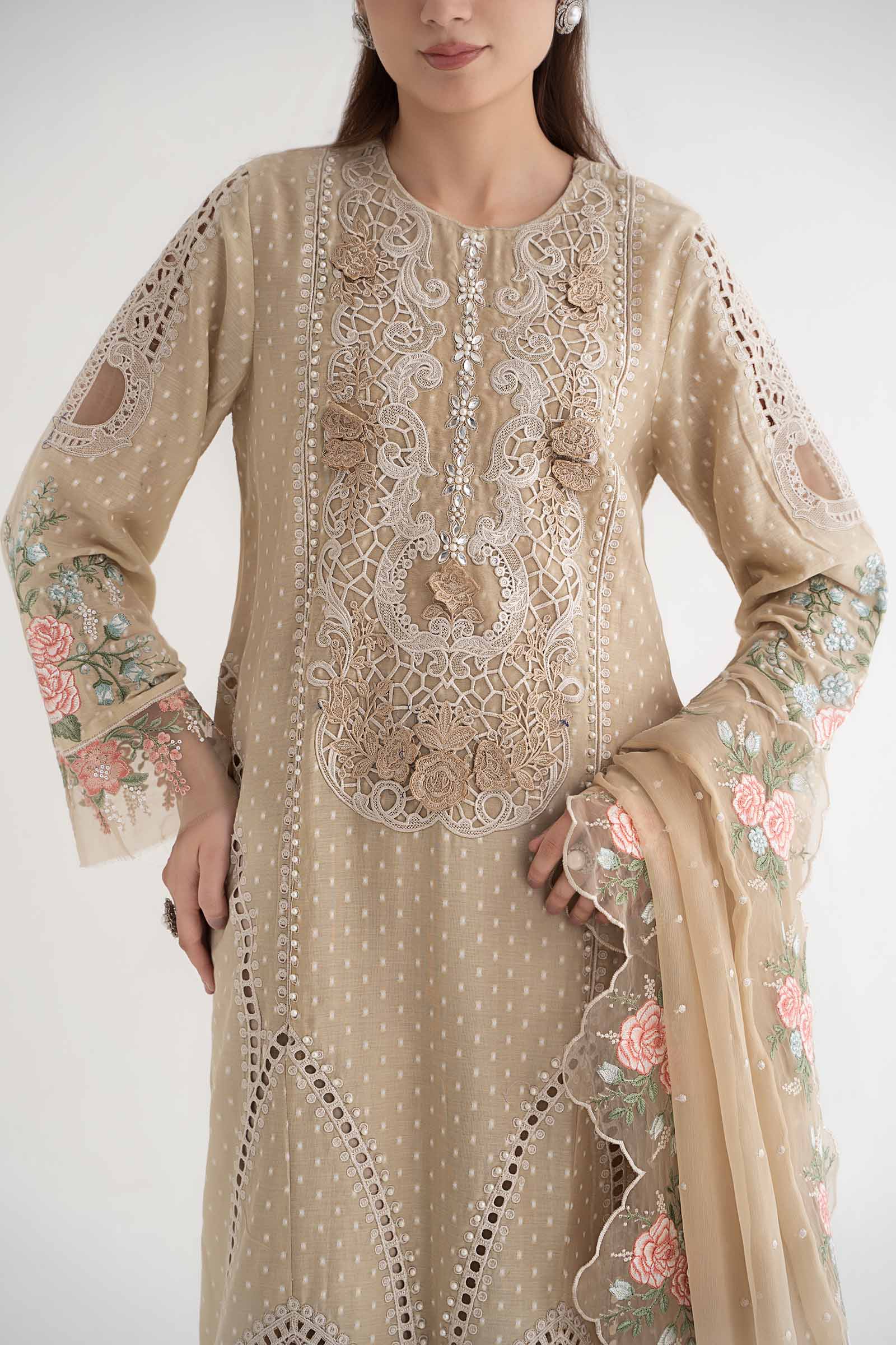 3 Piece Embroidered Broshia Suit | DS-2410-A