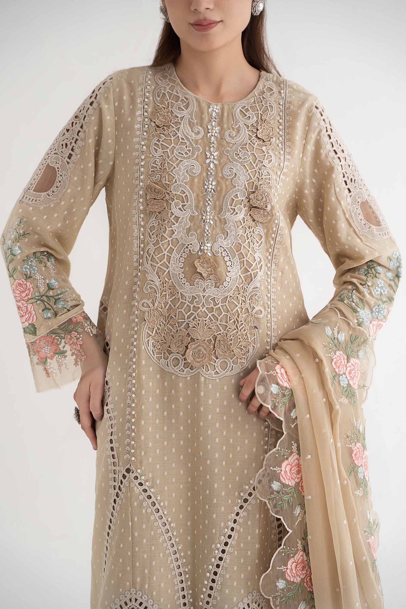 3 PIECE EMBROIDERED BROSHIA SUIT | DS-2410-A