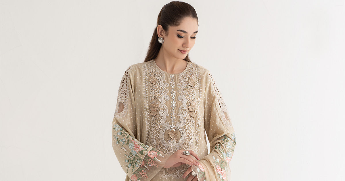 3 Piece Embroidered Broshia Suit | DS-2410-A