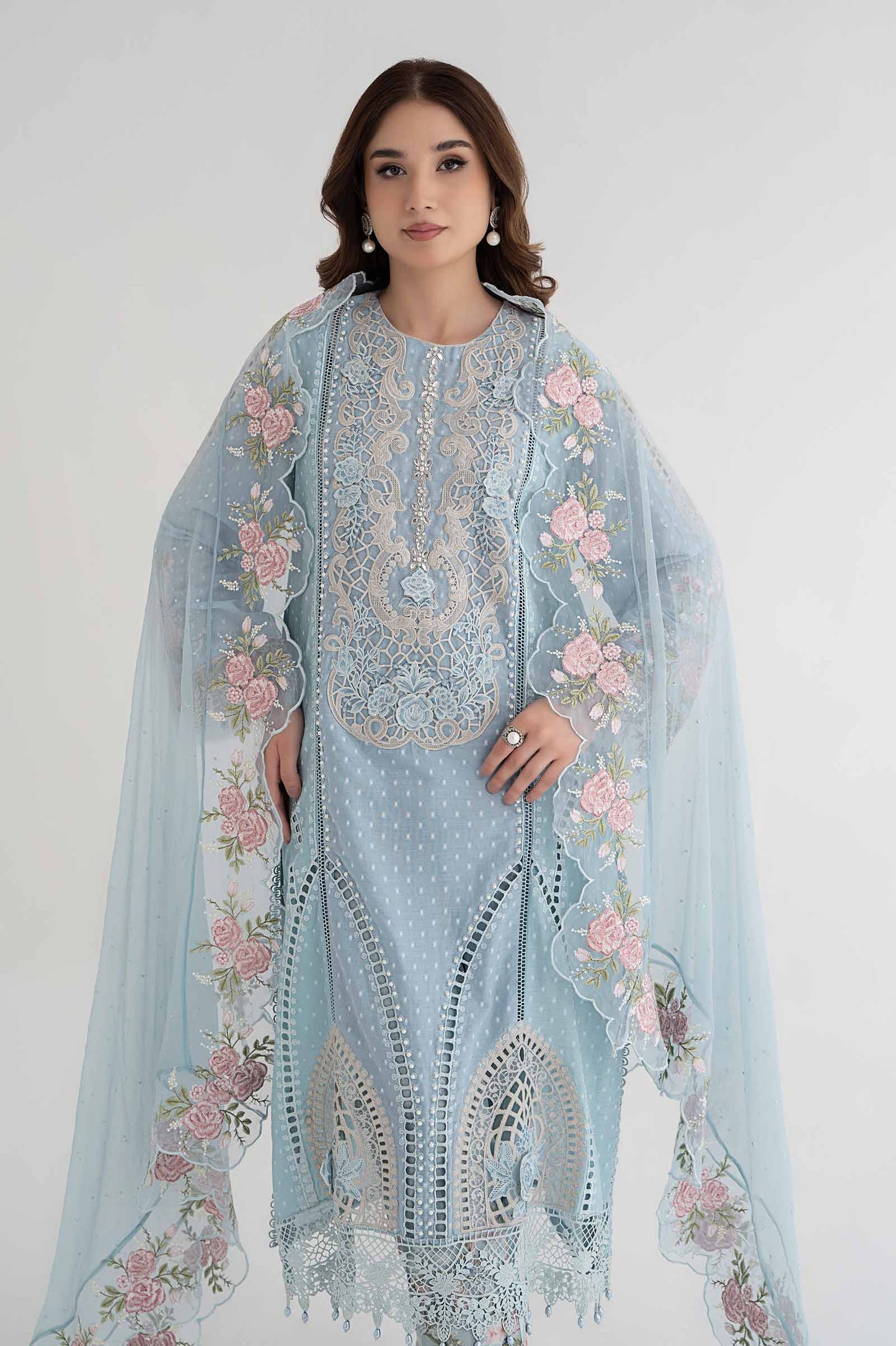 3 Piece Embroidered Broshia Suit | DS-2410-B