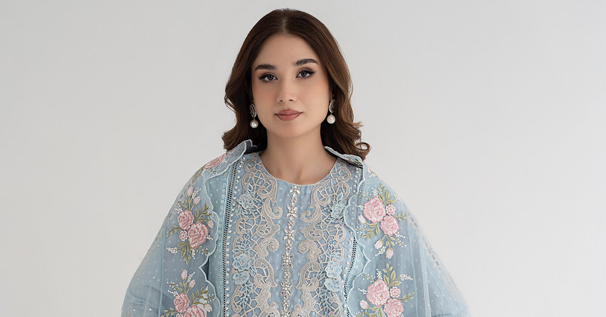 3 Piece Embroidered Broshia Suit | DS-2410-B